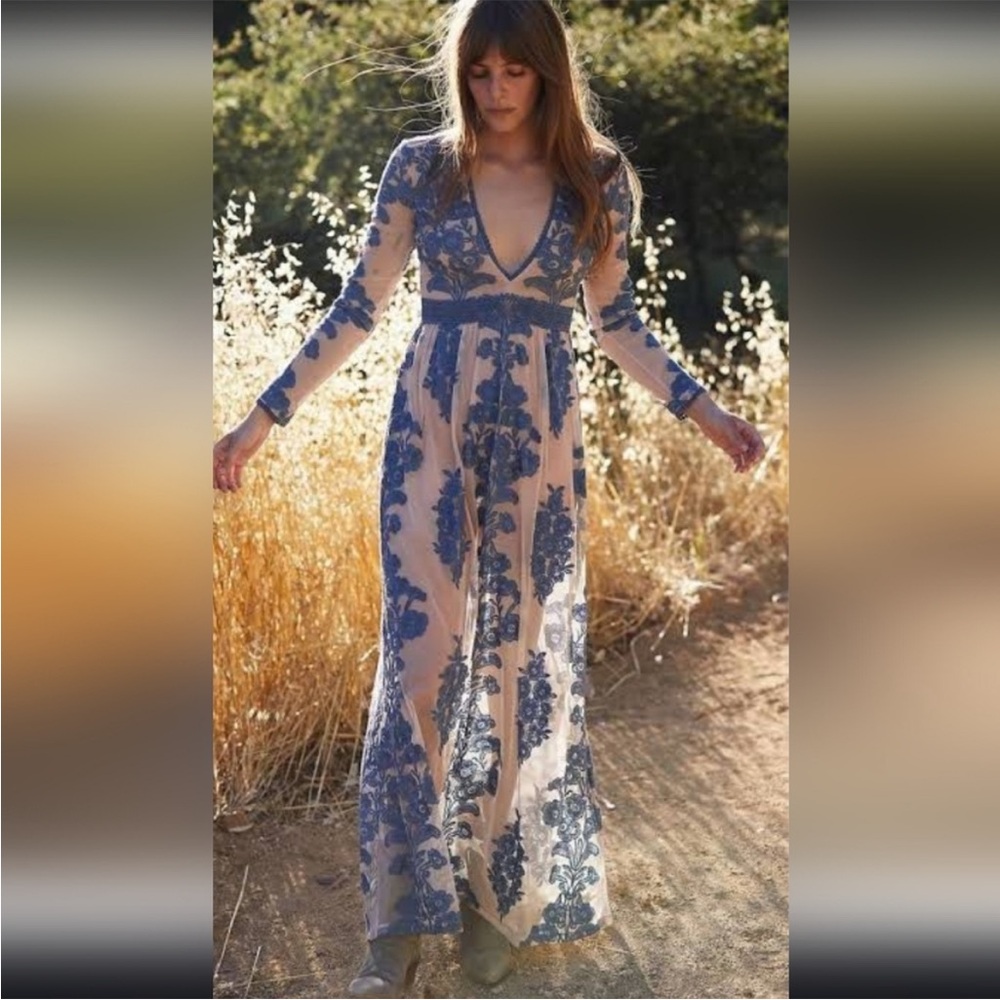 For Love And Lemons 🍋 🍋 Blue Floral Long Sleeve Dress